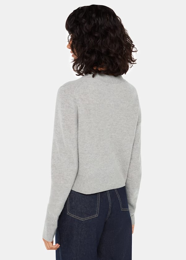 Grey Wool Cropped V Neck Cardigan