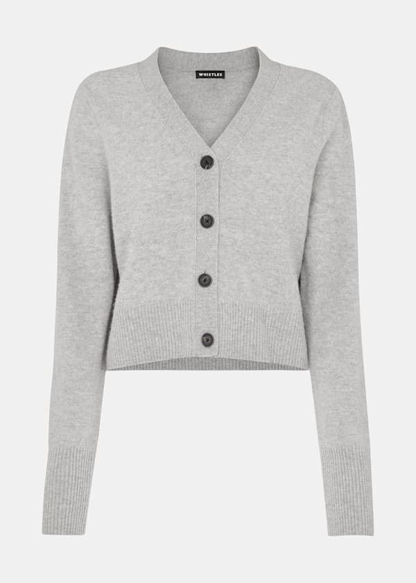 Grey Wool Cropped V Neck Cardigan