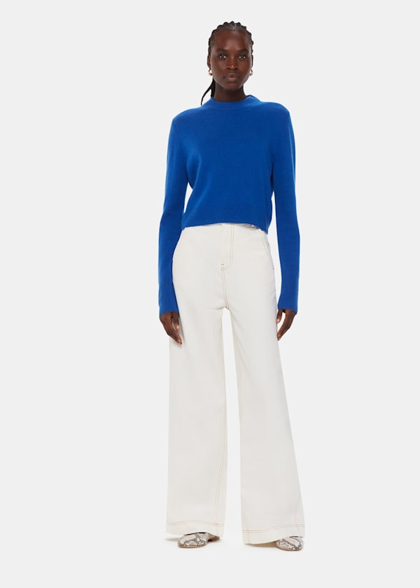 Cobalt Blue Wool Cropped Sweater