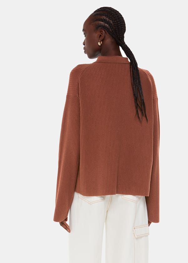 Brown Rib Collar Cardigan