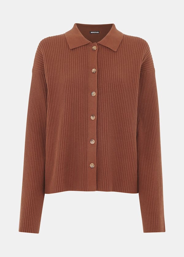 Brown Rib Collar Cardigan