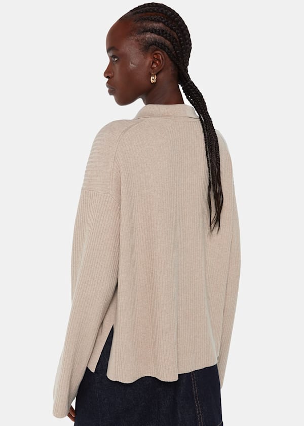 Oatmeal Rib Collar Cardigan