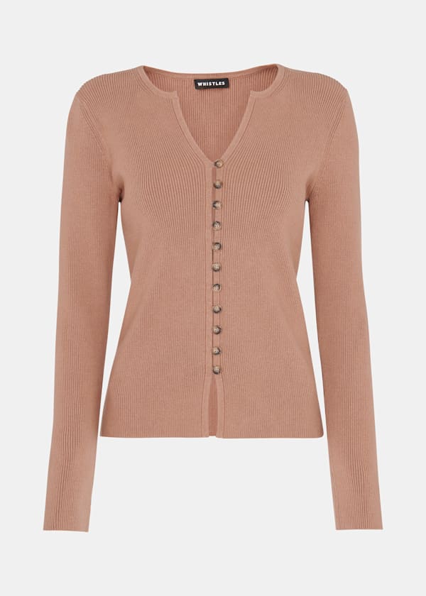 Neutral Ribbed Button Through Cardigan