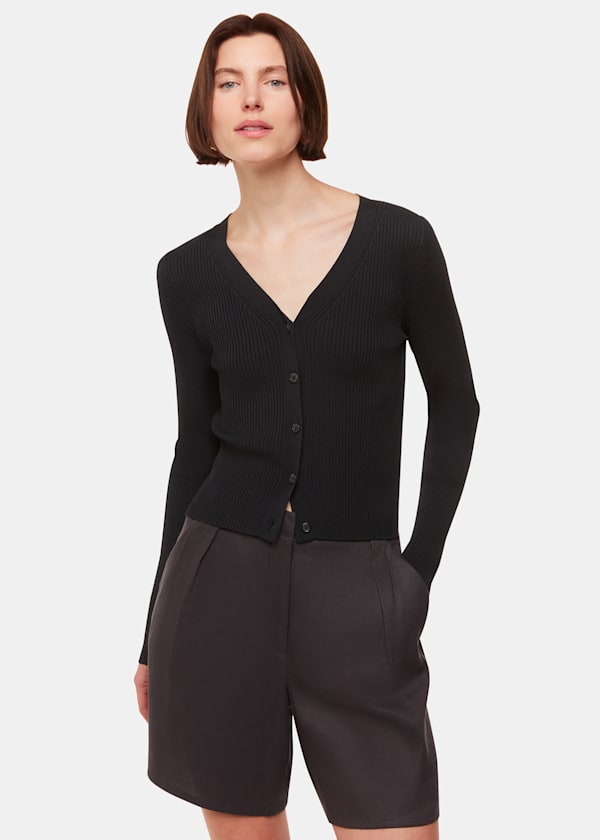Black Ribbed V neck Cardigan