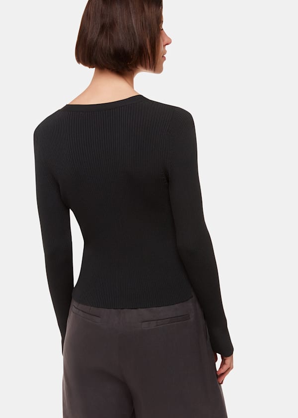 Black Ribbed V neck Cardigan