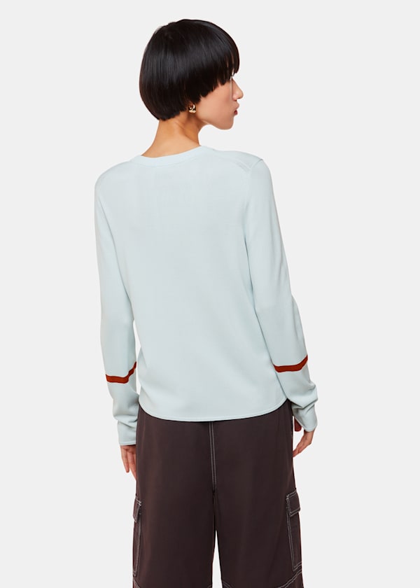 Pale Blue Stripe Sleeve Detail Crew