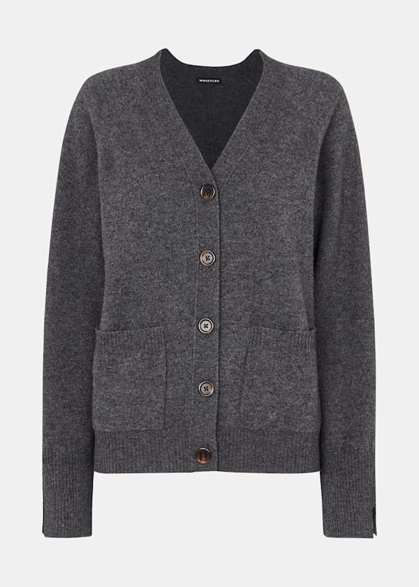 Dark Grey Wool Relaxed Pocket Cardigan