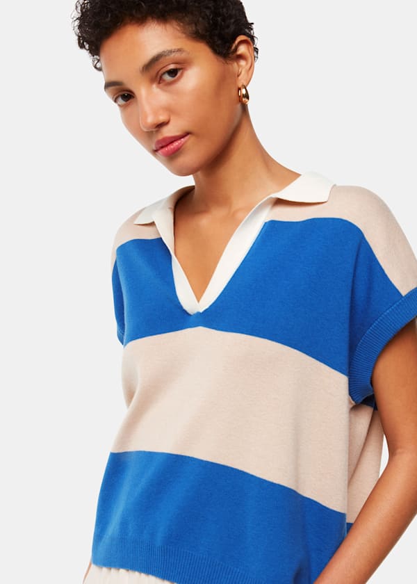 Blue Stripe Lyla Knitted Polo