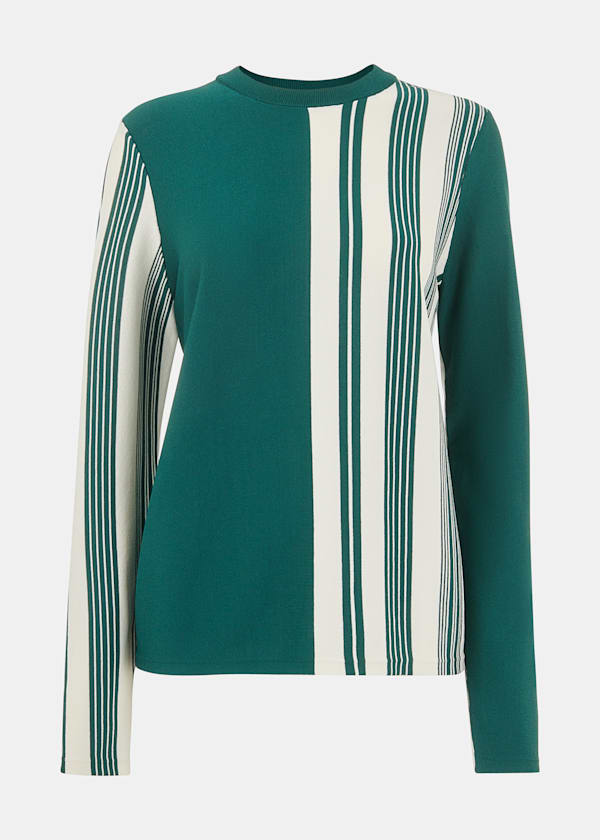 Green Stripe Crew Neck Sweater