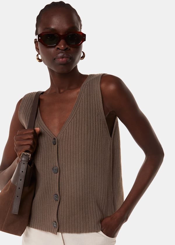 Chocolate Button Front V Neck Tank