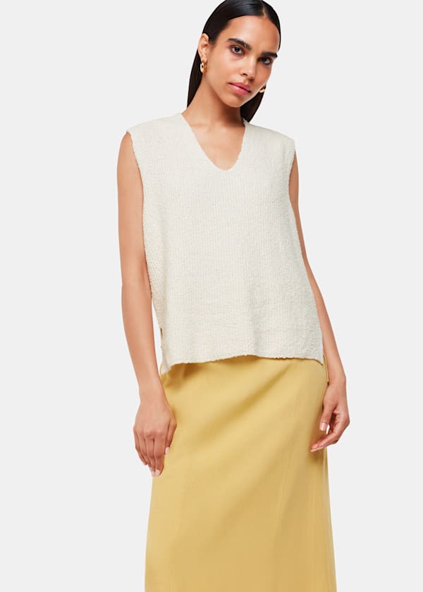 Ivory Cotton Textured V Neck Tank