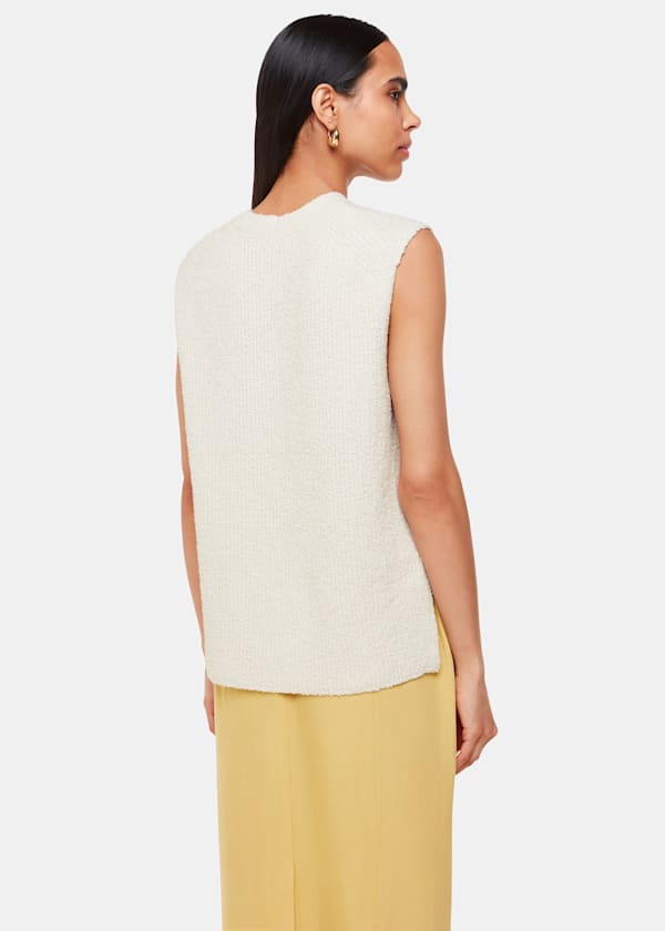 Ivory Cotton Textured V Neck Tank