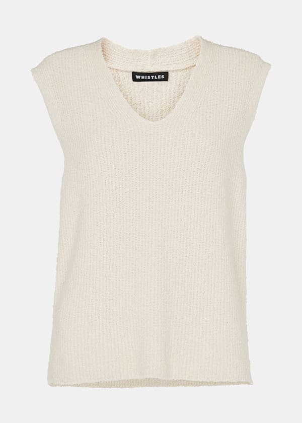 Ivory Cotton Textured V Neck Tank