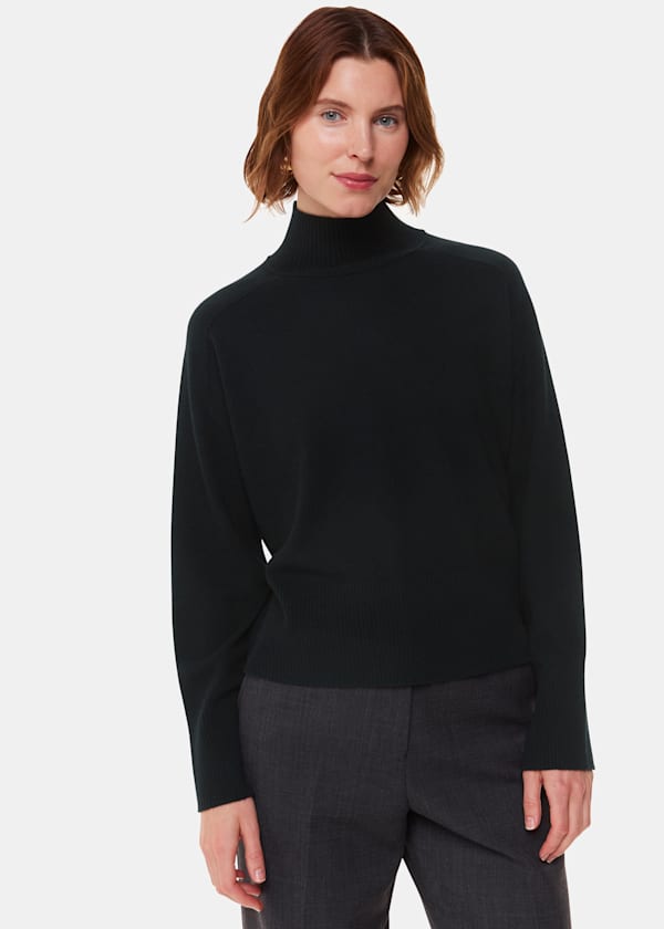 Black Cashmere Funnel Neck