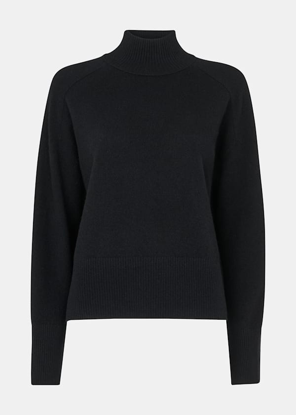 Black Cashmere Funnel Neck
