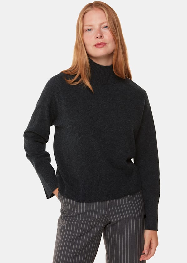 Dark Grey Cashmere Funnel Neck