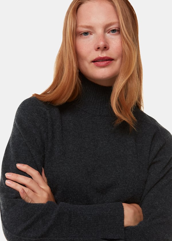 Dark Grey Cashmere Funnel Neck