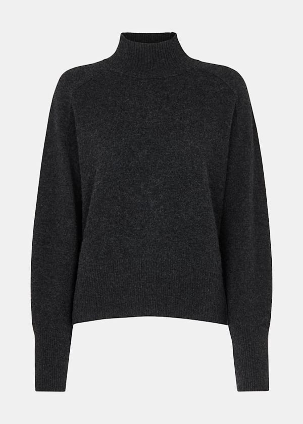 Dark Grey Cashmere Funnel Neck
