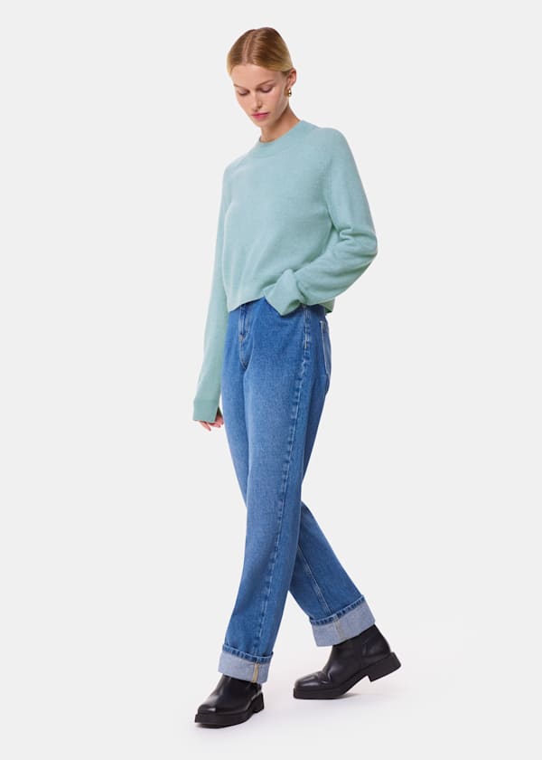 Pale Blue Cashmere Crop Crew