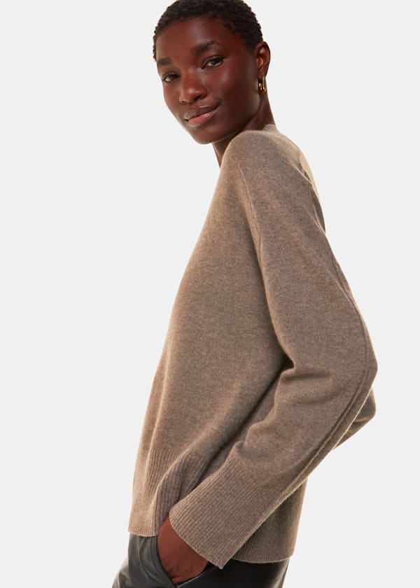 Neutral Cashmere V Neck Knit