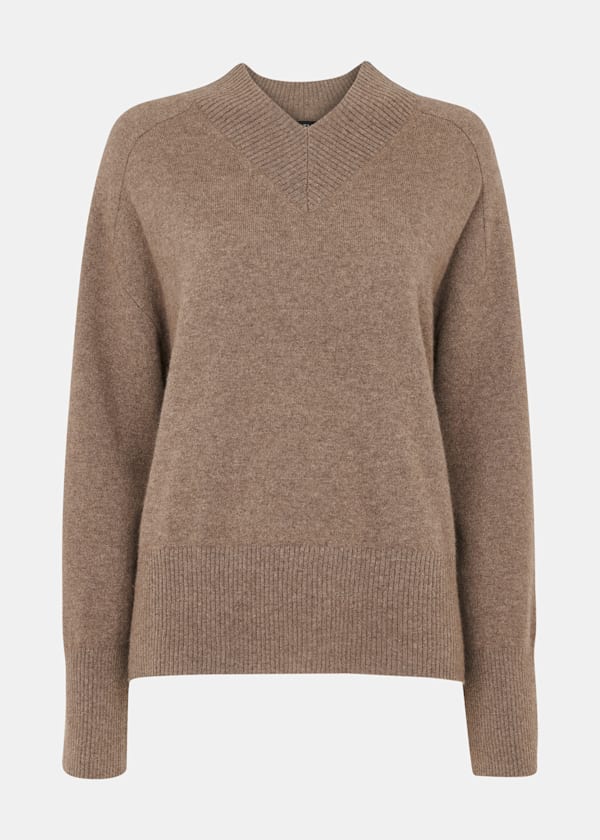Neutral Cashmere V Neck Sweater