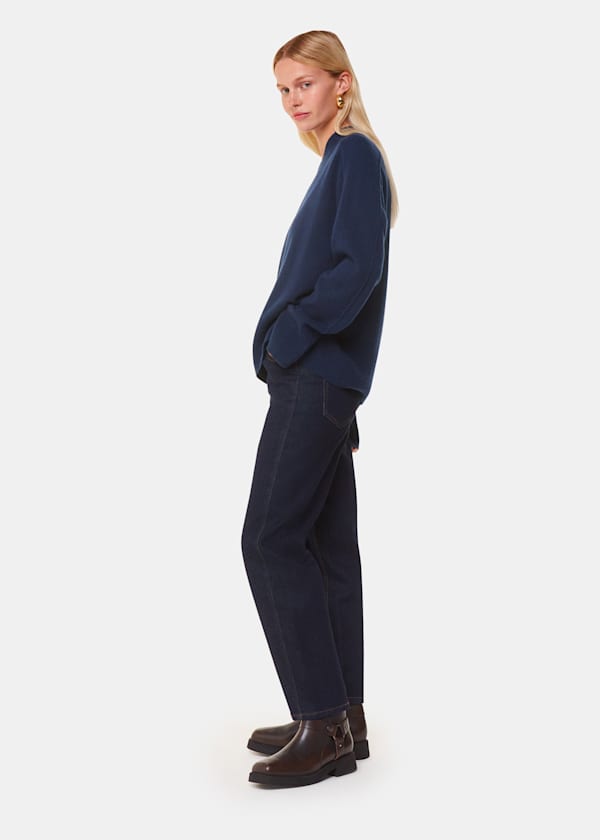 Navy Cashmere V Neck Knit