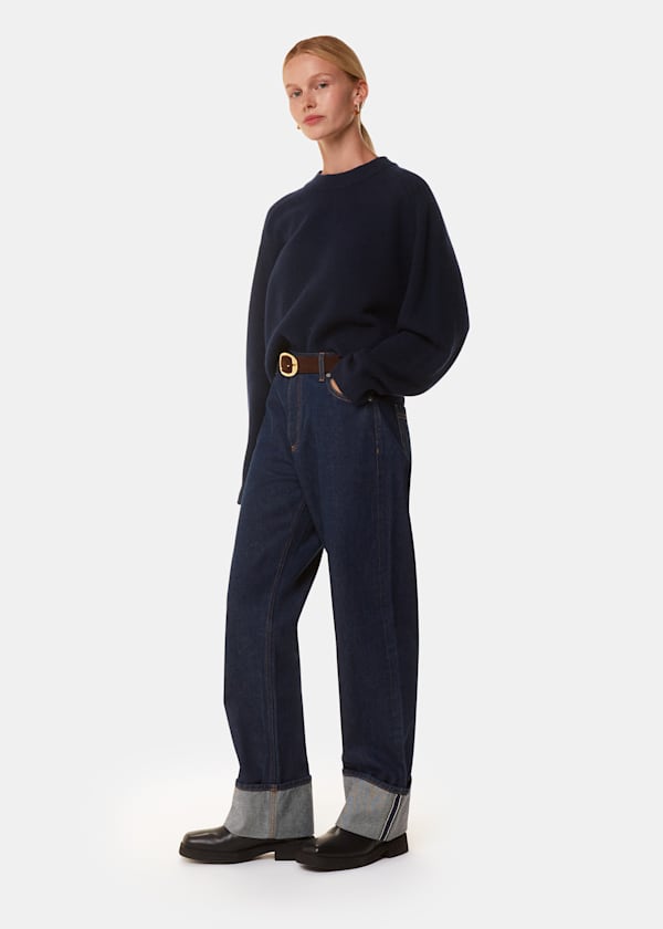 Navy Wool Crop Relaxed Knit