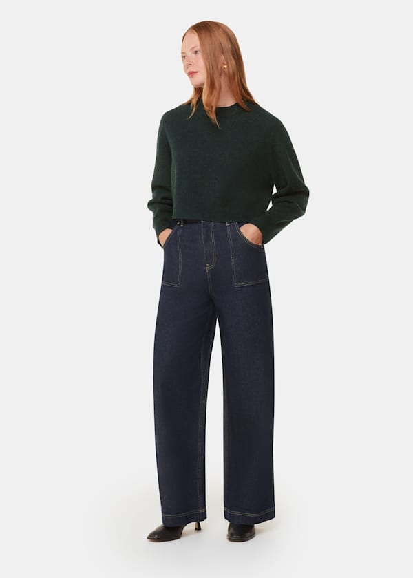 Dark Green Wool Crop Relaxed Knit