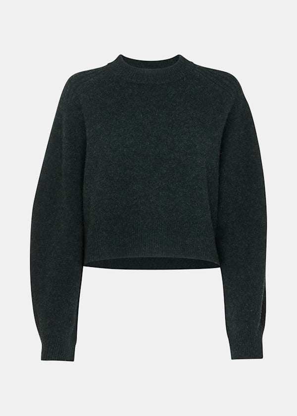 Dark Green Wool Crop Relaxed Knit