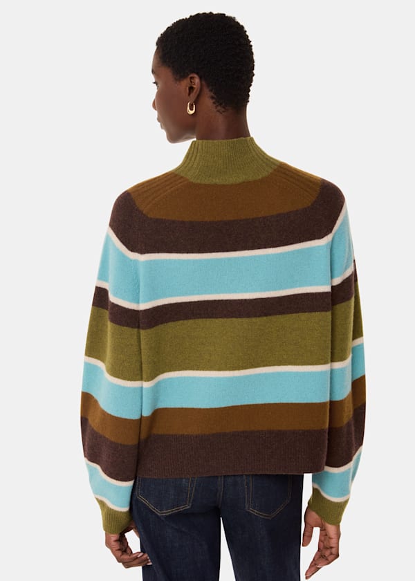 Multicolour Wool Stripe Funnel Neck Knit