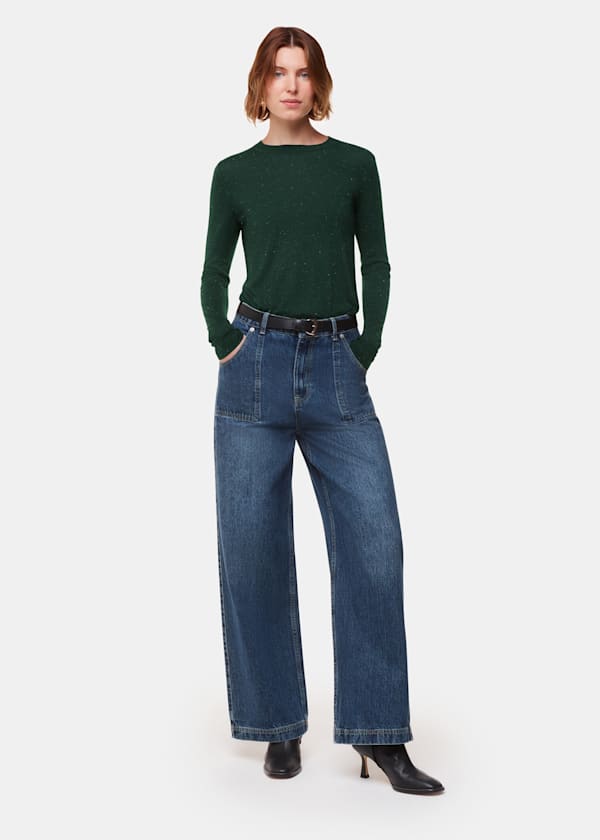 Dark Green Annie Sparkle Crew Neck