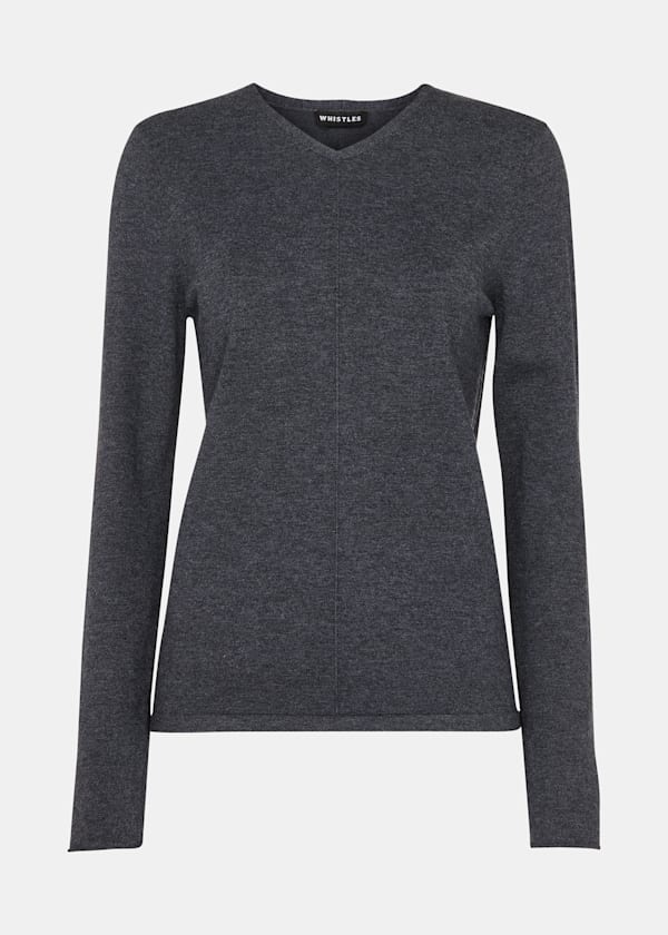 Dark Grey Mila V Neck Knit
