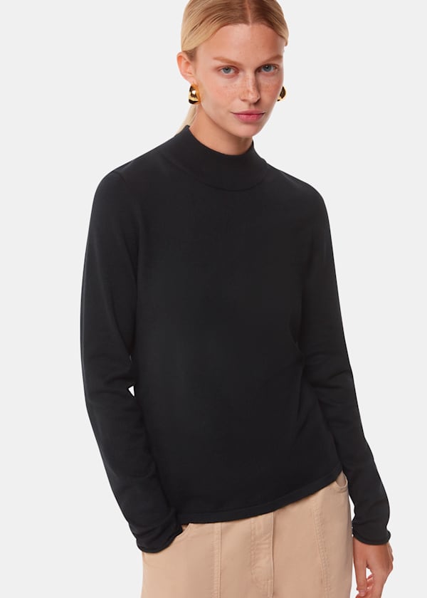Black Mira Funnel Neck Knit