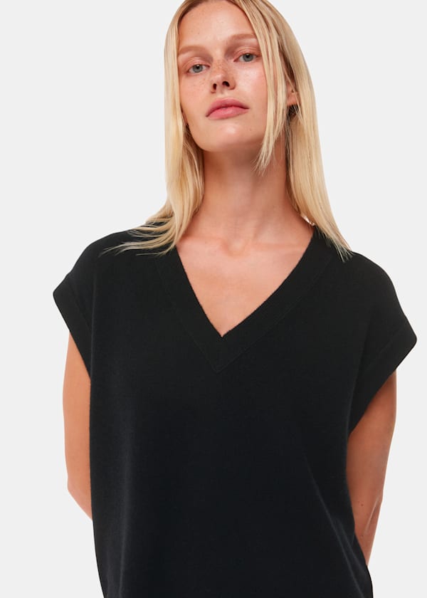 Black Cashmere V Neck Tank