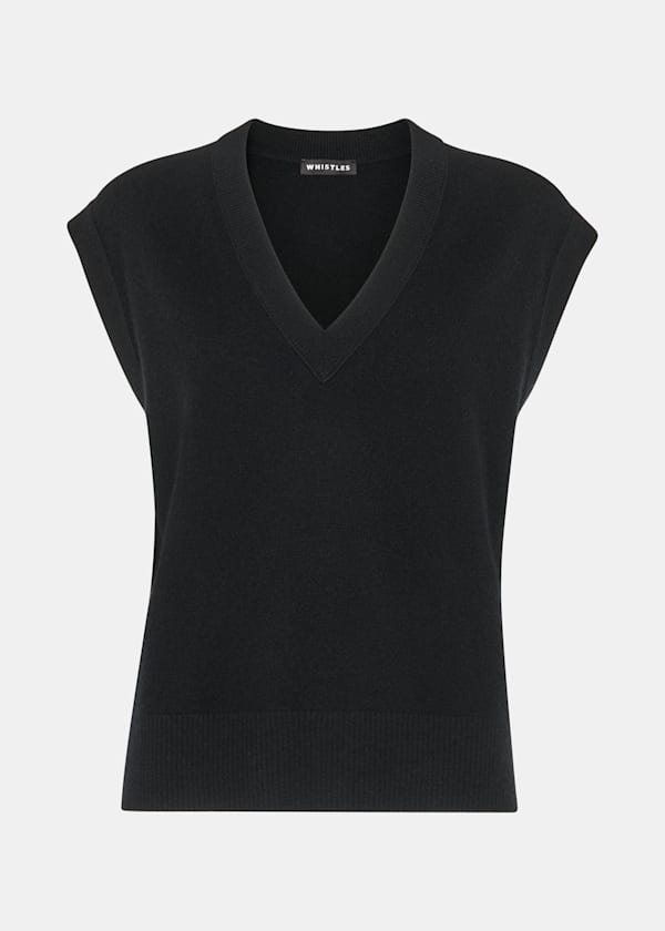 Black Cashmere V Neck Sweater Vest 
