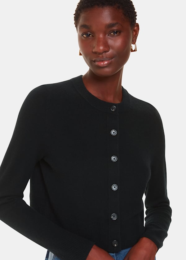 Black Wool Cropped Cardigan