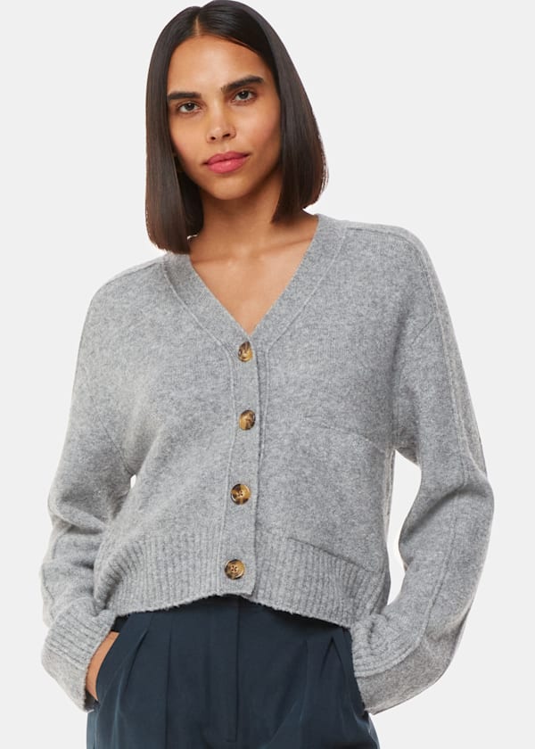 Grey Marl Wool Mix Pocket Cardigan