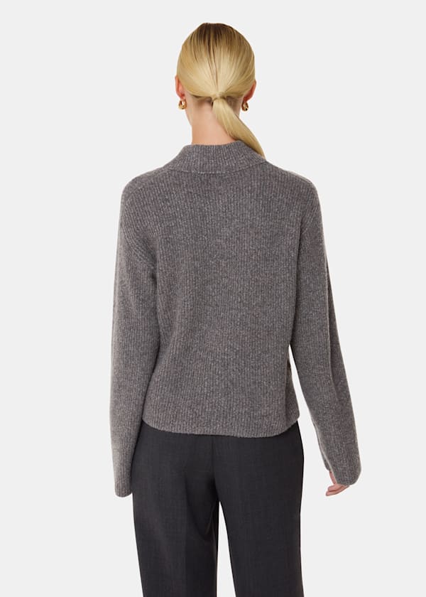 Grey V Neck Wool Mix Knit
