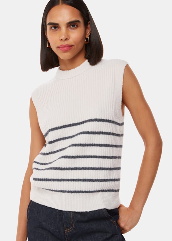 Ivory Stripe Textured Sweater Vest