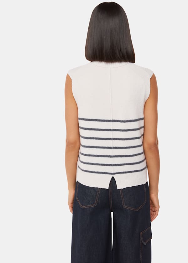 Ivory Stripe Textured Sweater Vest