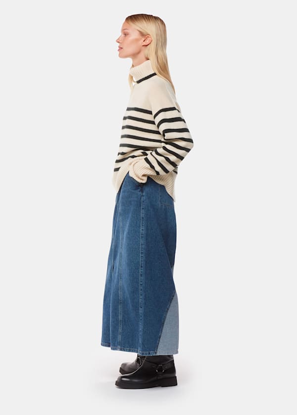 Ivory Stripe Wool Roll Neck