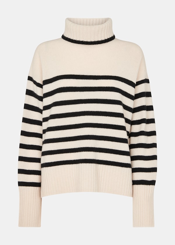 Ivory Stripe Wool Roll Neck