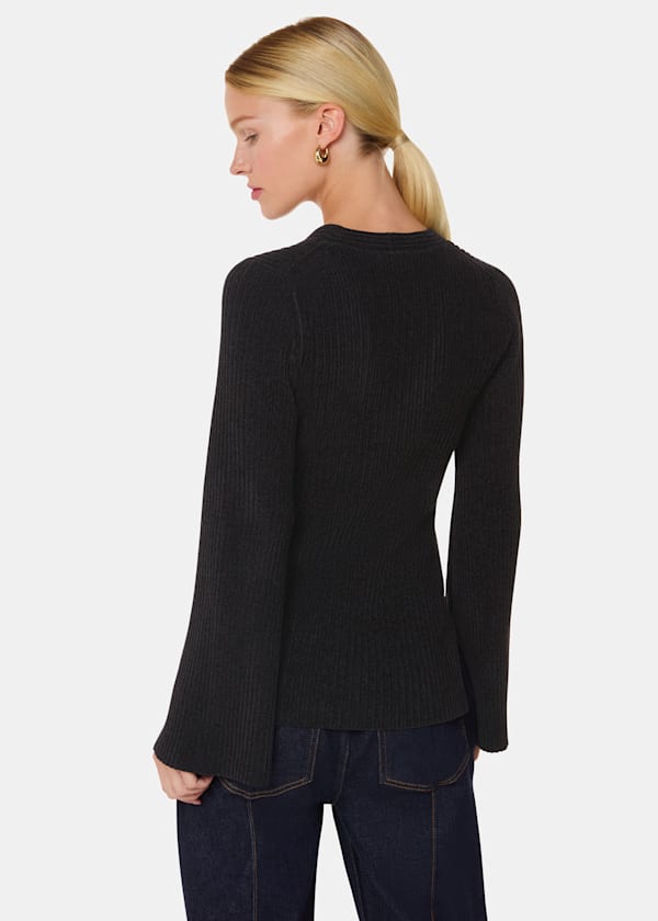 Black Chenille V Neck Knit