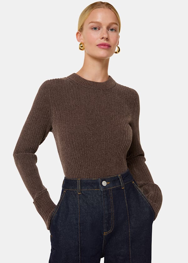 Brown Chenille Rib Detail Knit