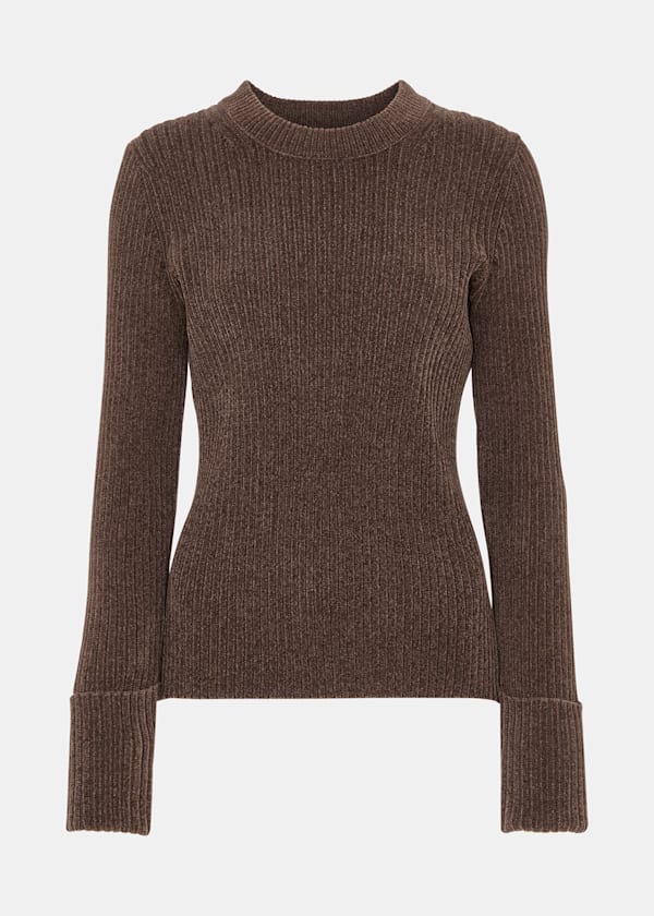 Brown Chenille Rib Detail Knit