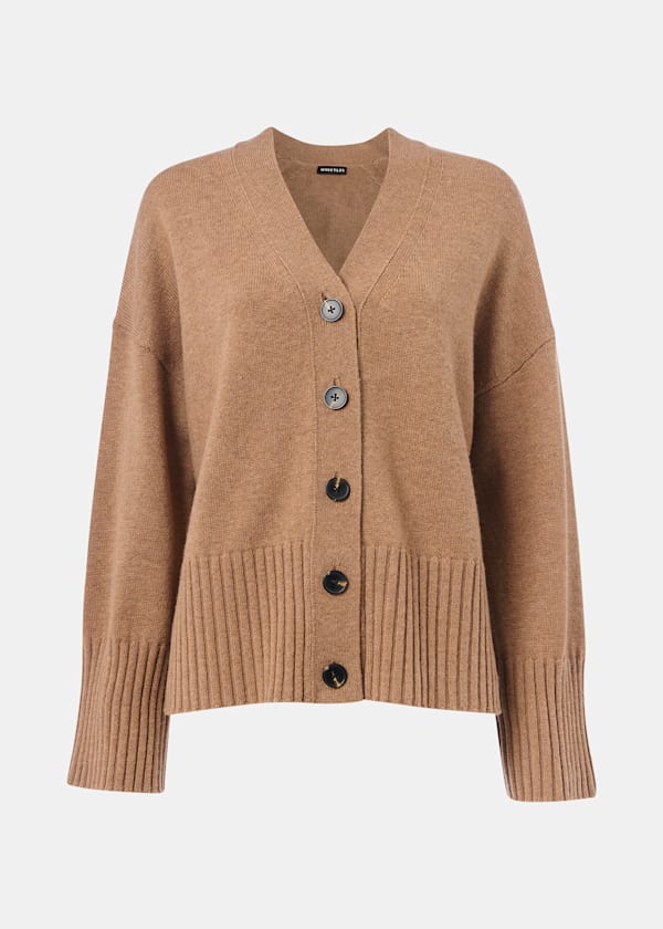 Camel Cashmere Blend Ribbed Cardigan