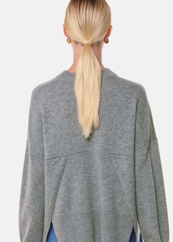 Dark Grey Cashmere Blend Split Back Knit