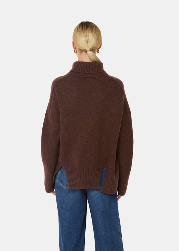 Brown Wool Roll Neck Knit