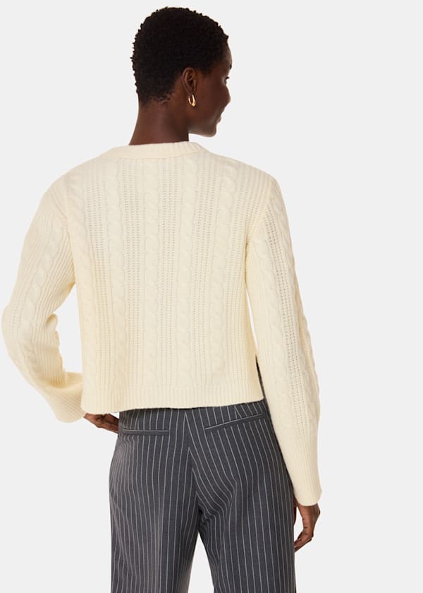 Ivory Cable Detail Crew Neck Knit