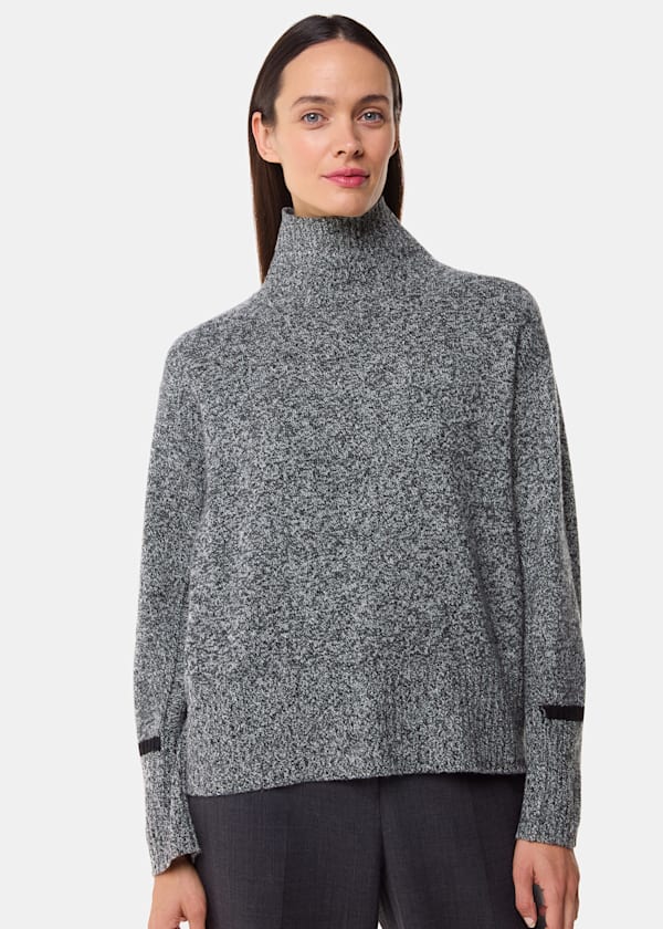 Grey Wool Fleck Funnel Neck Knit